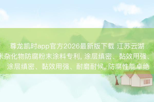 尊龙凯时app官方2026最新版下载 江苏云湖新材料科技请求基于纳米杂化物防腐粉末涂料专利， 涂层缜密、黏效用强、耐磨耐候， 防腐性能卓绝