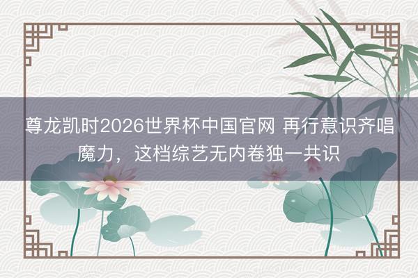 尊龙凯时2026世界杯中国官网 再行意识齐唱魔力，这档综艺无内卷独一共识