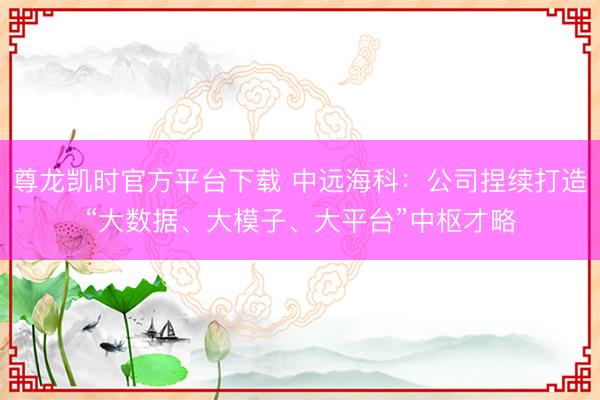 尊龙凯时官方平台下载 中远海科：公司捏续打造“大数据、大模子、大平台”中枢才略