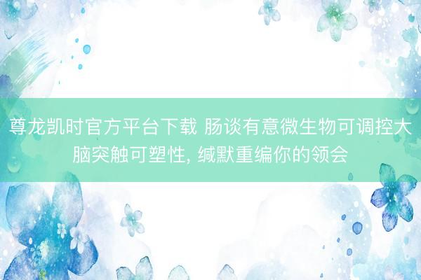 尊龙凯时官方平台下载 肠谈有意微生物可调控大脑突触可塑性， 缄默重编你的领会