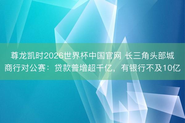 尊龙凯时2026世界杯中国官网 长三角头部城商行对公赛：贷款普增超千亿，有银行不及10亿